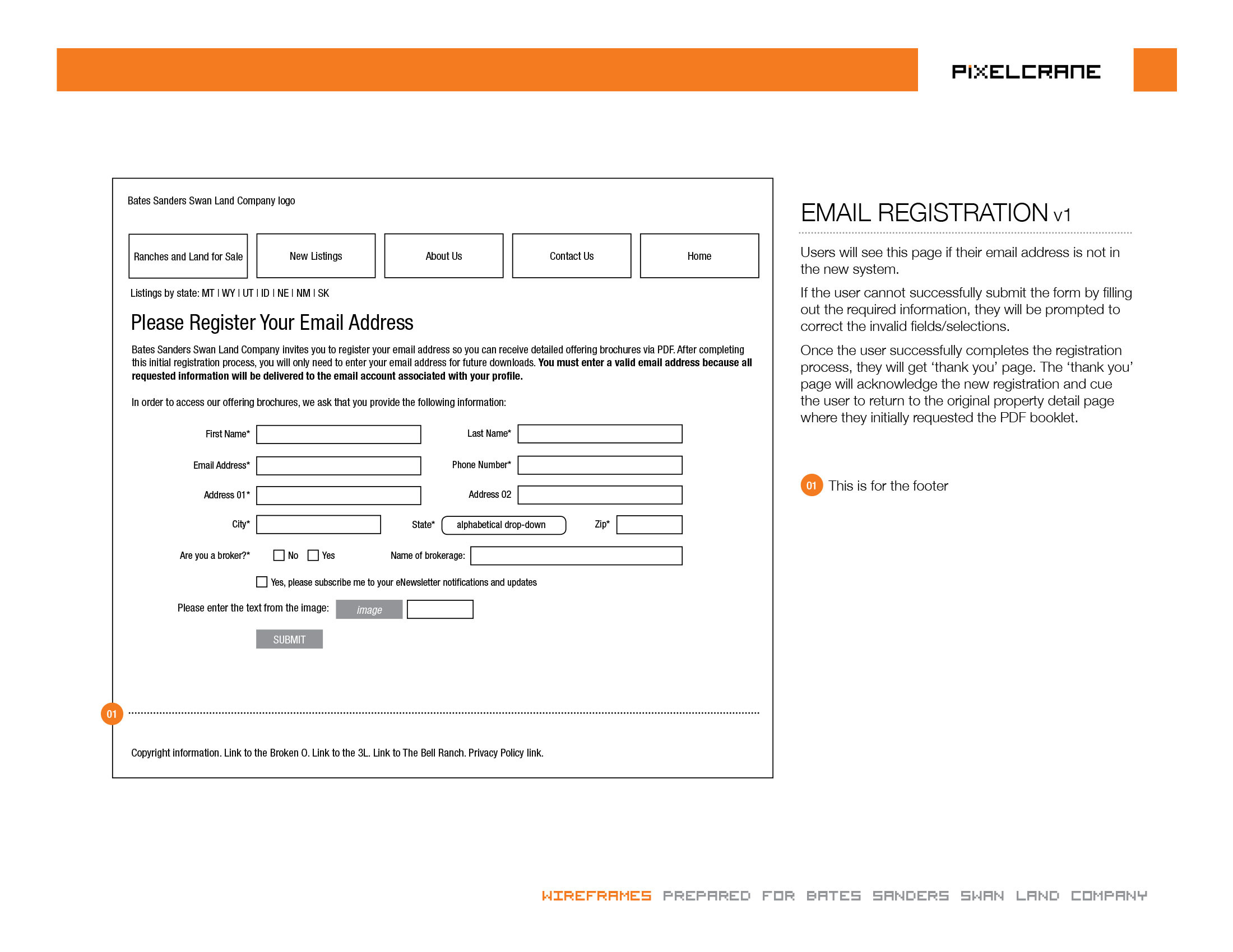 Email registration wireframe.