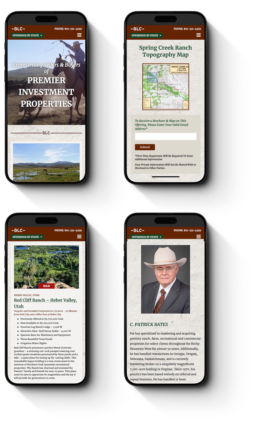 Bates Land Consortium responsive mobile screens