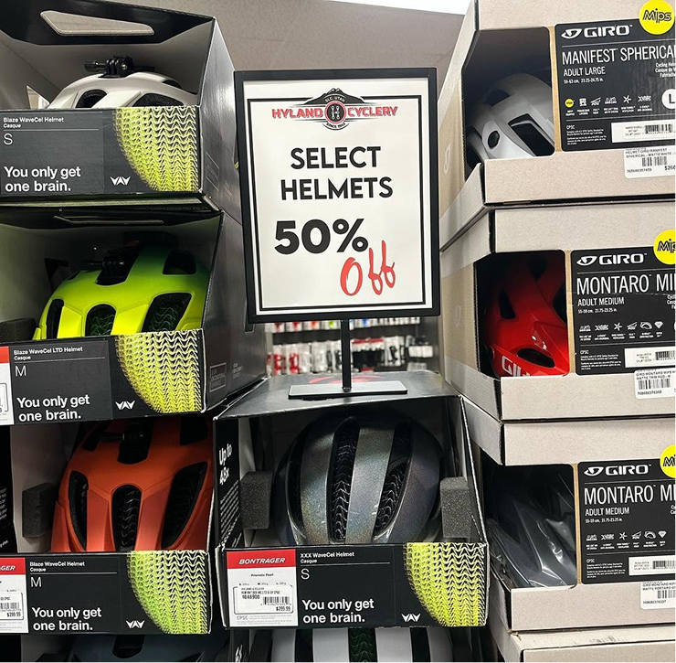 Hyland Cyclery in-store sale sign