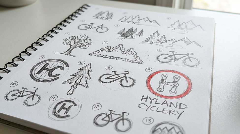 Hyland Cyclery logo sketches