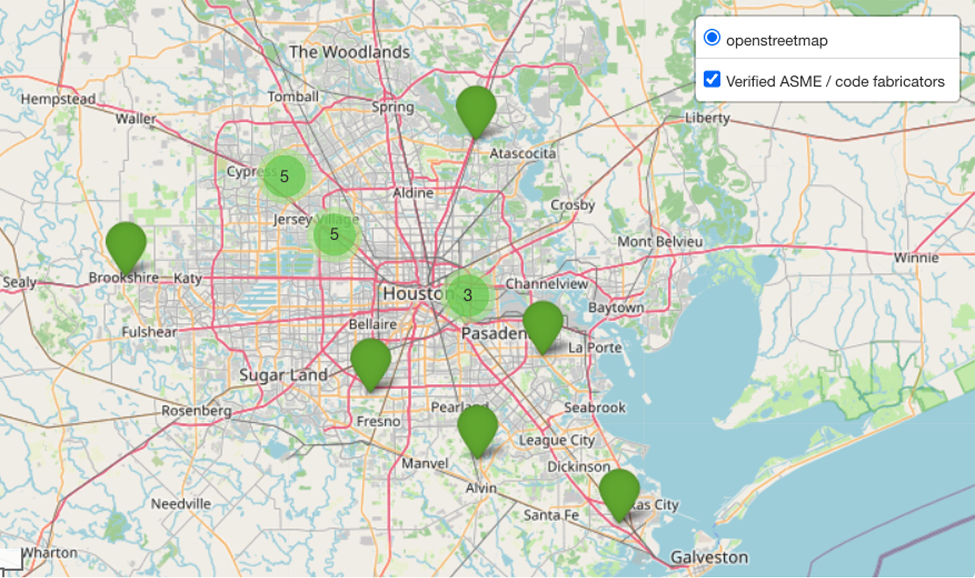 Map of Houston-area fabrication businesses