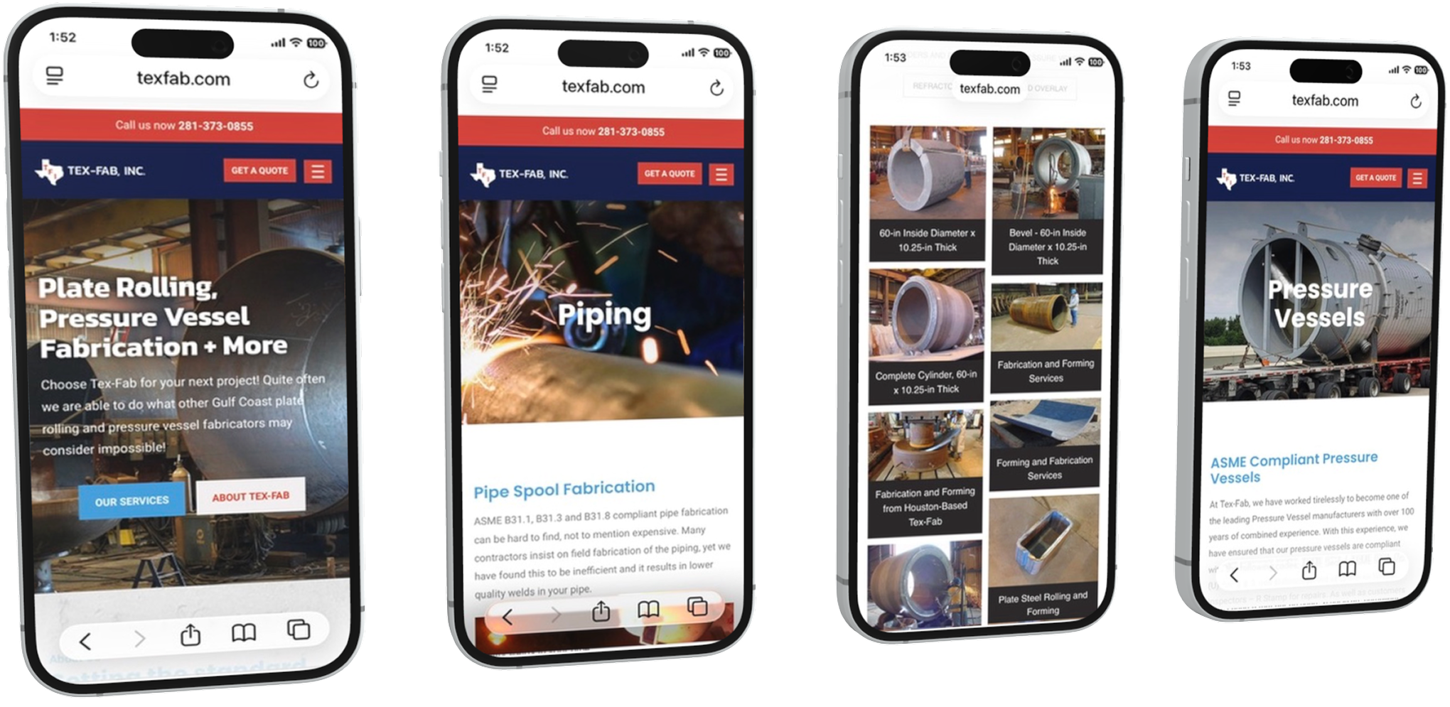 Tex-Fab responsive site across mobile devices