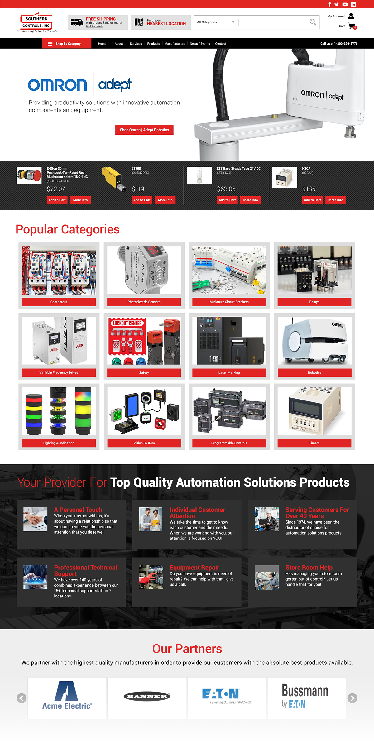 Southern Controls website homepage designed by Pixelcrane