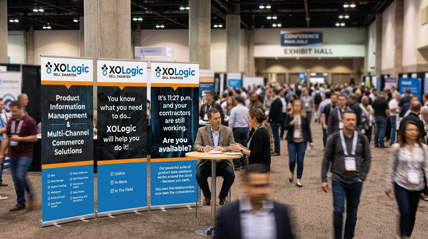 XO Logic brand on trade-show pop-up banners